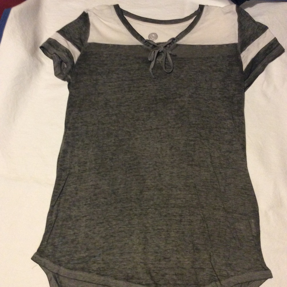 Army green top with string V-neck
